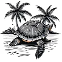 turtle, palm trees and Torres Strait island culture tattoo design idea