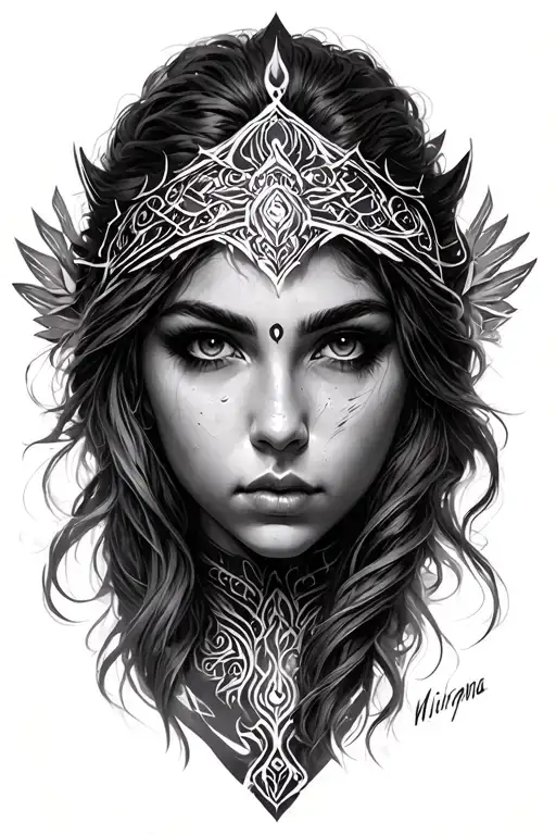 Mirana from dota 2, realism tattoo only face tattoo design idea