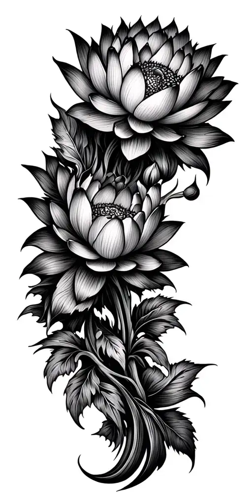gothic flowers blooming lotus flower tattoo design idea