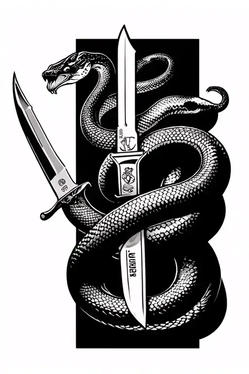 A snake spiraling up a marine corps ka-bar knife. ka-bar on the forearm. snake wraps around entire forearm. tattoo design idea