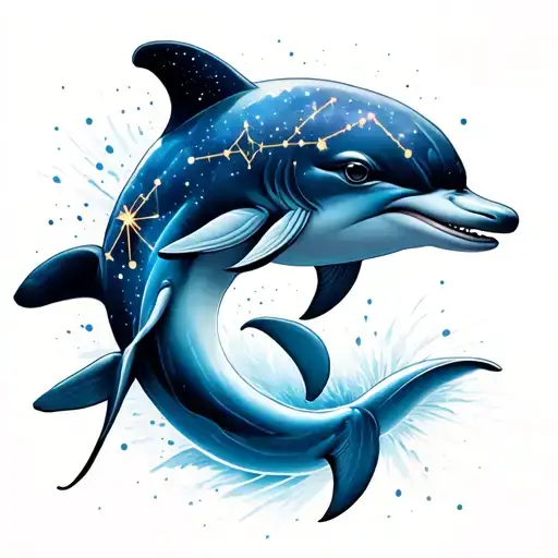 dolphin with Capricorn constellation on forehead in outer space tattoo design idea