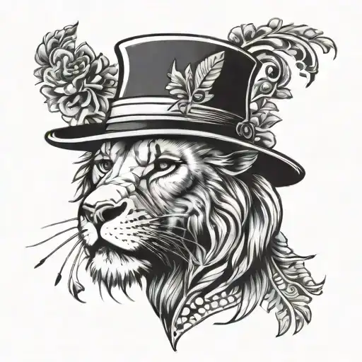 Design a tattoo featuring a lion wearing a fedora, inspired by mafia aesthetics tattoo design idea