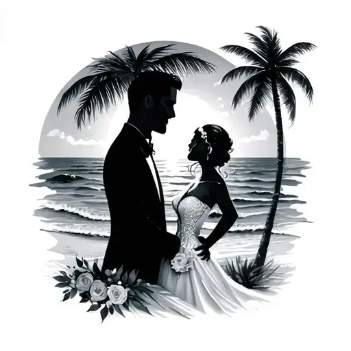 beach wedding sunset tattoo design idea