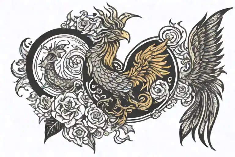 Aquarius sun Taurus moon Leo rising Phoenix from fire tattoo design idea