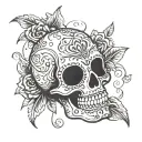 sugar skull made of jack o lantern shining light tattoo design idea