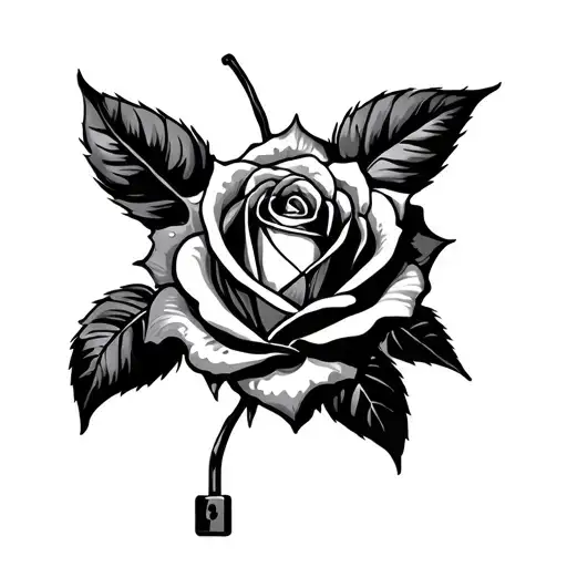 rose. with heart shaped lock tattoo design idea