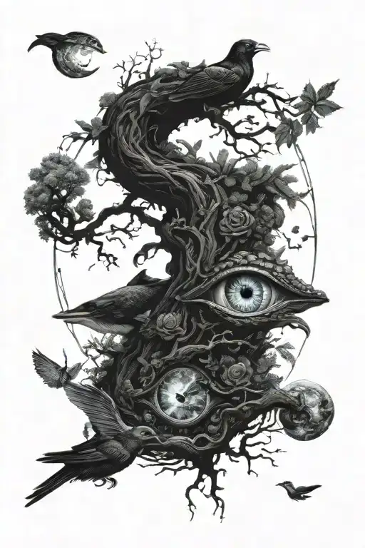 eyeball,,dragon coil,roses,big tree of life,waterfall,moon,whale,nasty,crow, snakes,earth,mushrooms,marijuana leaf tattoo design idea