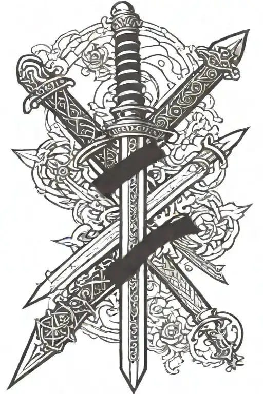 Five anime swords surrounding my left forearm tattoo tattoo design idea