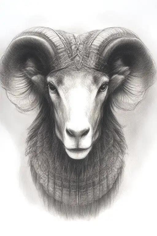 outlined ram head egyptian god tattoo design idea