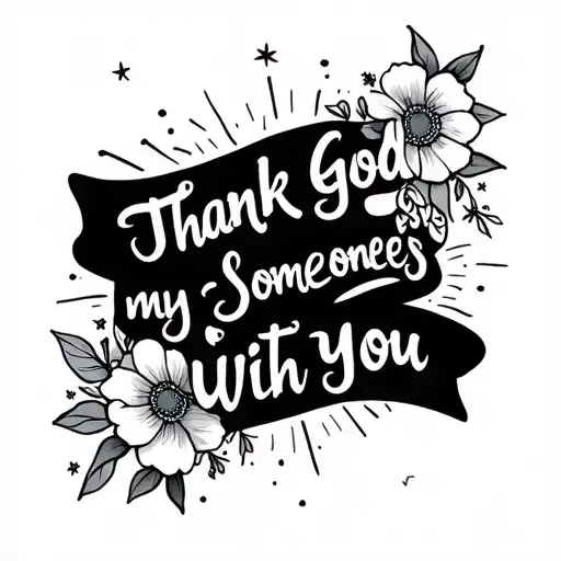 tattoo that reads, thank god my someones you with script lettering floral accents stars light rays forearm tattoo tattoo design idea