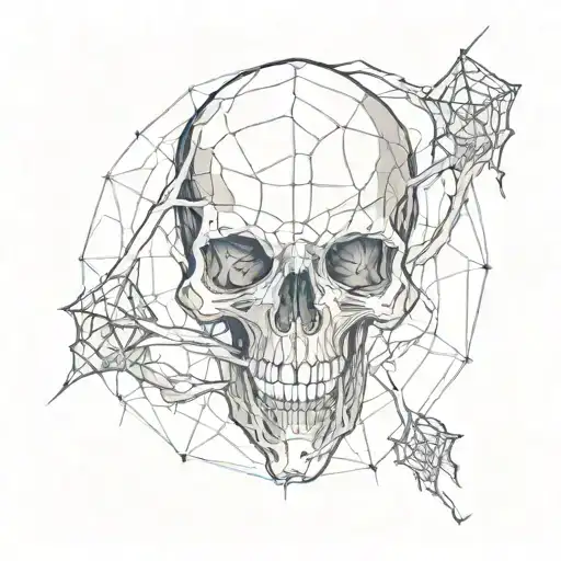A spider wraps a human skull in its web tattoo design idea