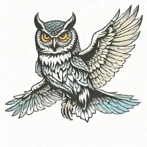owl flying tattoo design idea