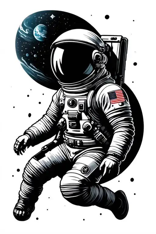 astronaut floating in space tattoo design idea