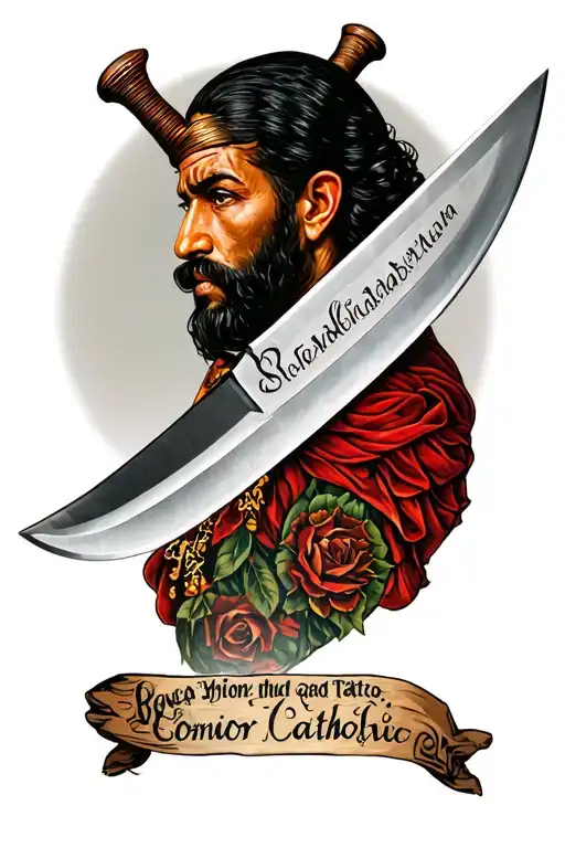 Salvadorian, Roman Catholic, machete tattoo design idea