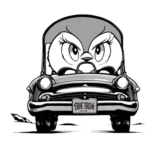tweety bird in a car driving tattoo design idea