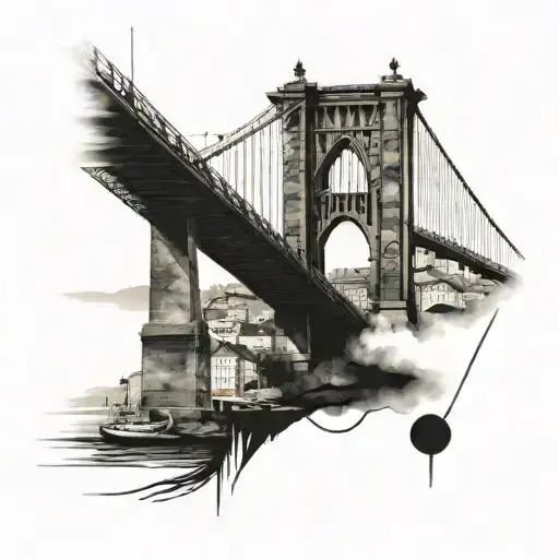 An iconic bridge like the Dom Luís I bridge in Porto, with details that recall the difficult times and the landscapes tattoo design idea