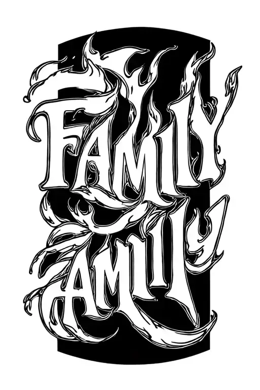 "FAMILY " fire burning the word family tattoo design idea