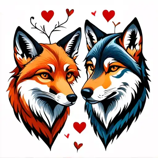 Arctic Fox and Iberian Wolf representing love and pain tattoo design idea