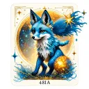 a tarot zodiac running magical blue fox with glitter stars and sparkles with space theme colors  tattoo design idea