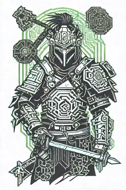 cyberpunk samurai standing tattoo design idea