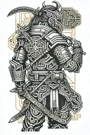 cyberpunk samurai standing tattoo design idea
