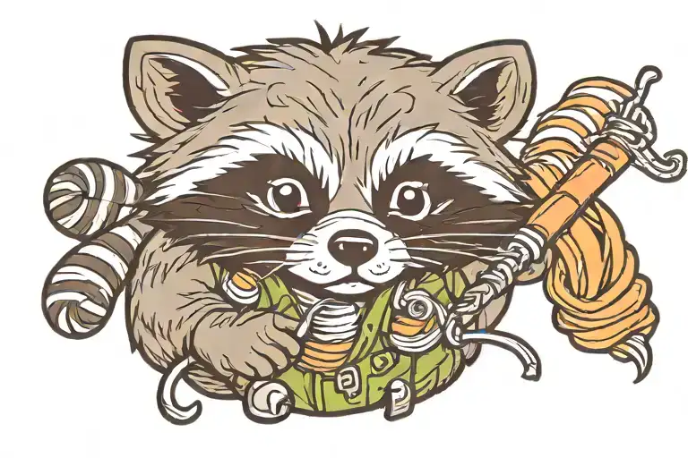 raccoon crocheting hook and yarn tattoo design idea