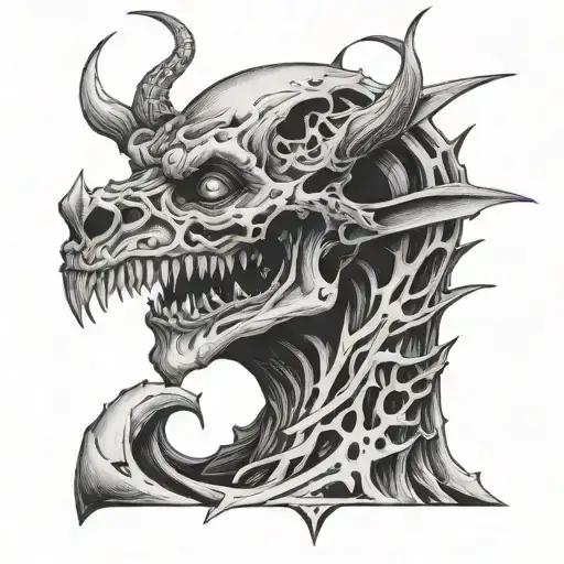 tattoo on neck synthesis style psychedelic sharp lines cross eyes demons horror fangs tattoo design idea