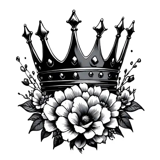 stick and poke graffiti kings crown surrounded by bold flowers tattoo design idea