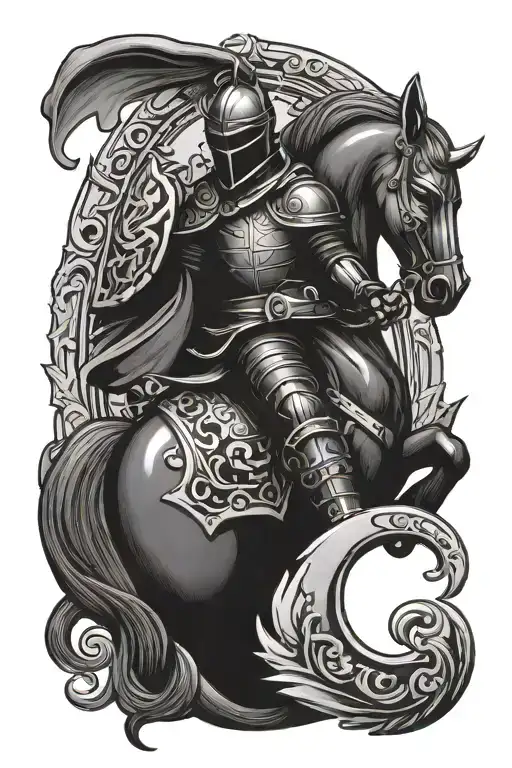 black knight chess piece and horseshoe surrounded tattoo design idea