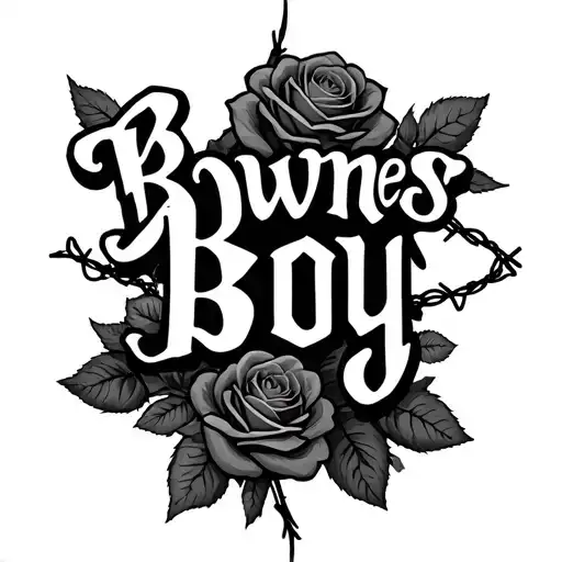 "Bownes Boy" on my arm with barbwire and roses around it  tattoo design idea