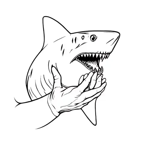 shark head with hand in its mouth open tattoo design idea