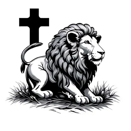 cross lamb lion tattoo design idea