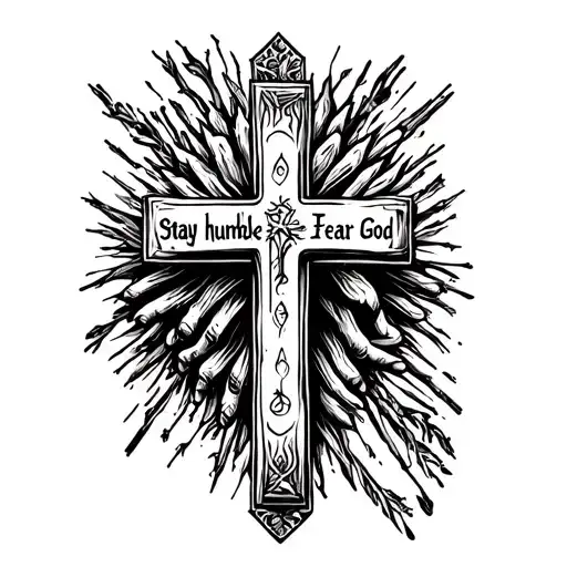 stay humble fear god with a cross forearm tattoo tattoo design idea