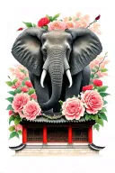 Japanese building in soft shading. Realistic elephant Cardinal Roses and carnations Alice lee carter, John 16:22 tattoo design idea