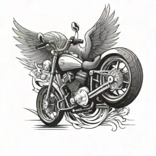 motorcycle wheel with wing going on a living spree tattoo design idea