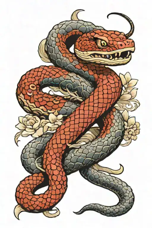 red snake wrapped around arm tattoo design idea