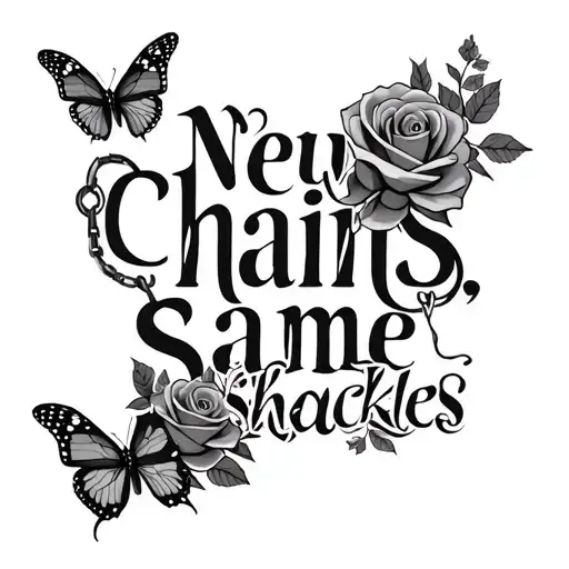 "New chains,same shackles " roses and butterflies tattoo design idea