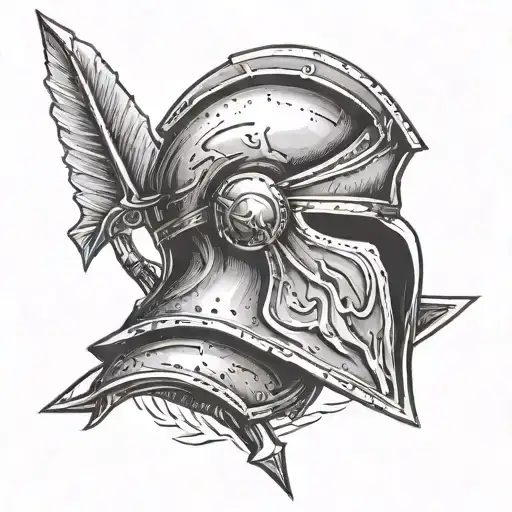 drawing of a spartan helmet stuck on an arrow for a tattoo tattoo design idea