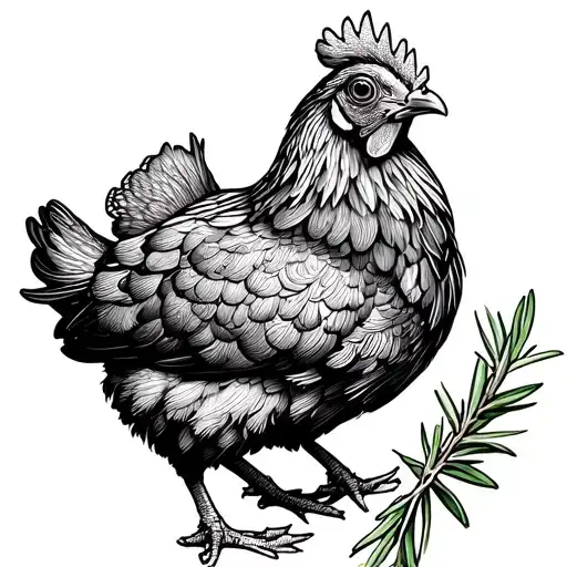 hen with rosemary branch surrounded tattoo design idea