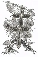lightning storm with cross   tattoo design idea