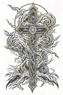 lightning storm with cross   tattoo design idea