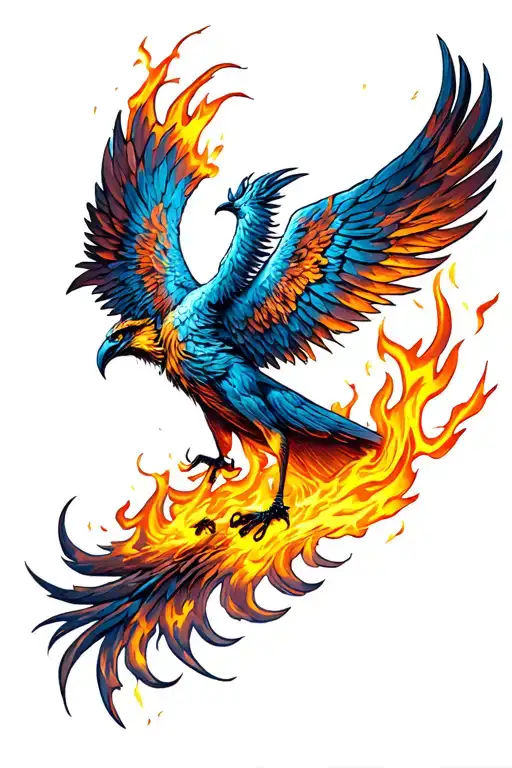 Sparks that are transformed into the bird of the phoenix rise from the fire tattoo design idea