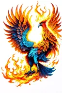 Sparks that are transformed into the bird of the phoenix rise from the fire tattoo design idea