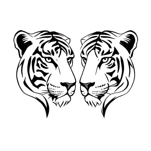 lion and Tiger faces each other tattoo design idea