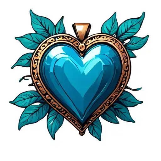 shaded blue heart shaped locket tattoo design idea