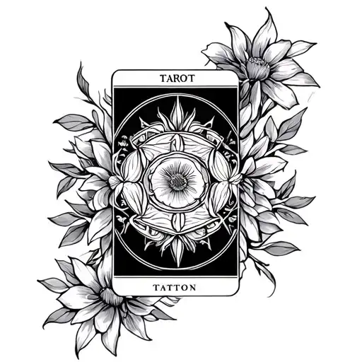 floral and celestial design around tarot card tattoo  tattoo design idea