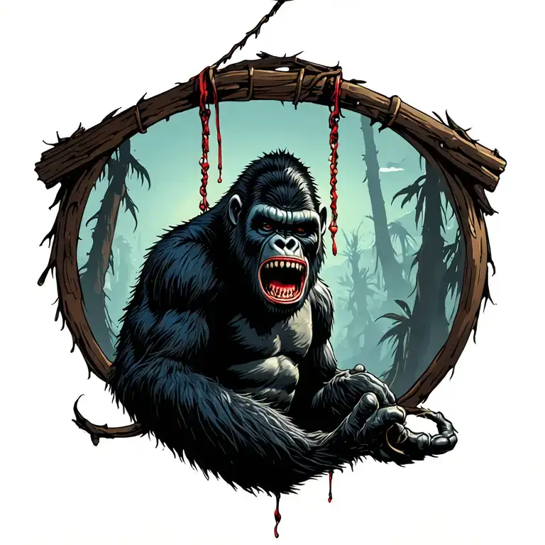 king kong hanging tattoo design idea