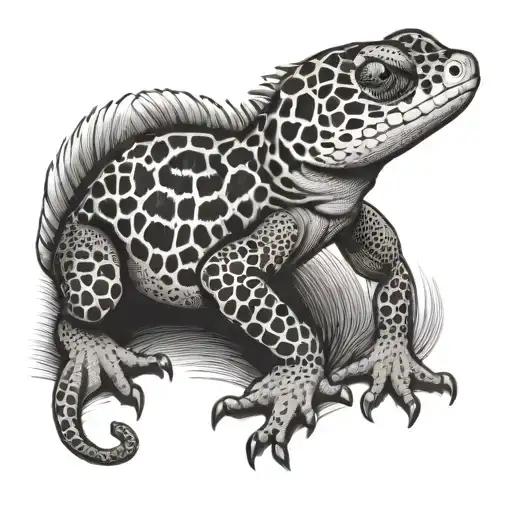 Outline of spotted leopard gecko crawling tattoo design idea
