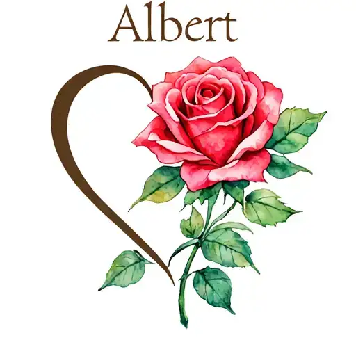 name Albert with a rose and a heart shape made tattoo design idea