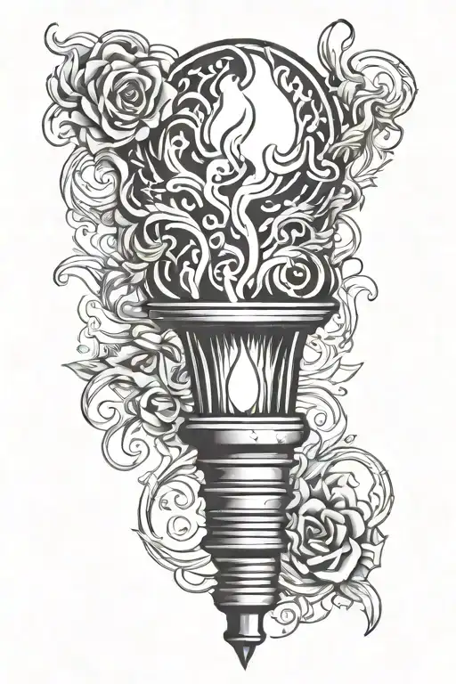 torch, black grey tattoo, minimalism, dangerous, dark, no background tattoo design idea
